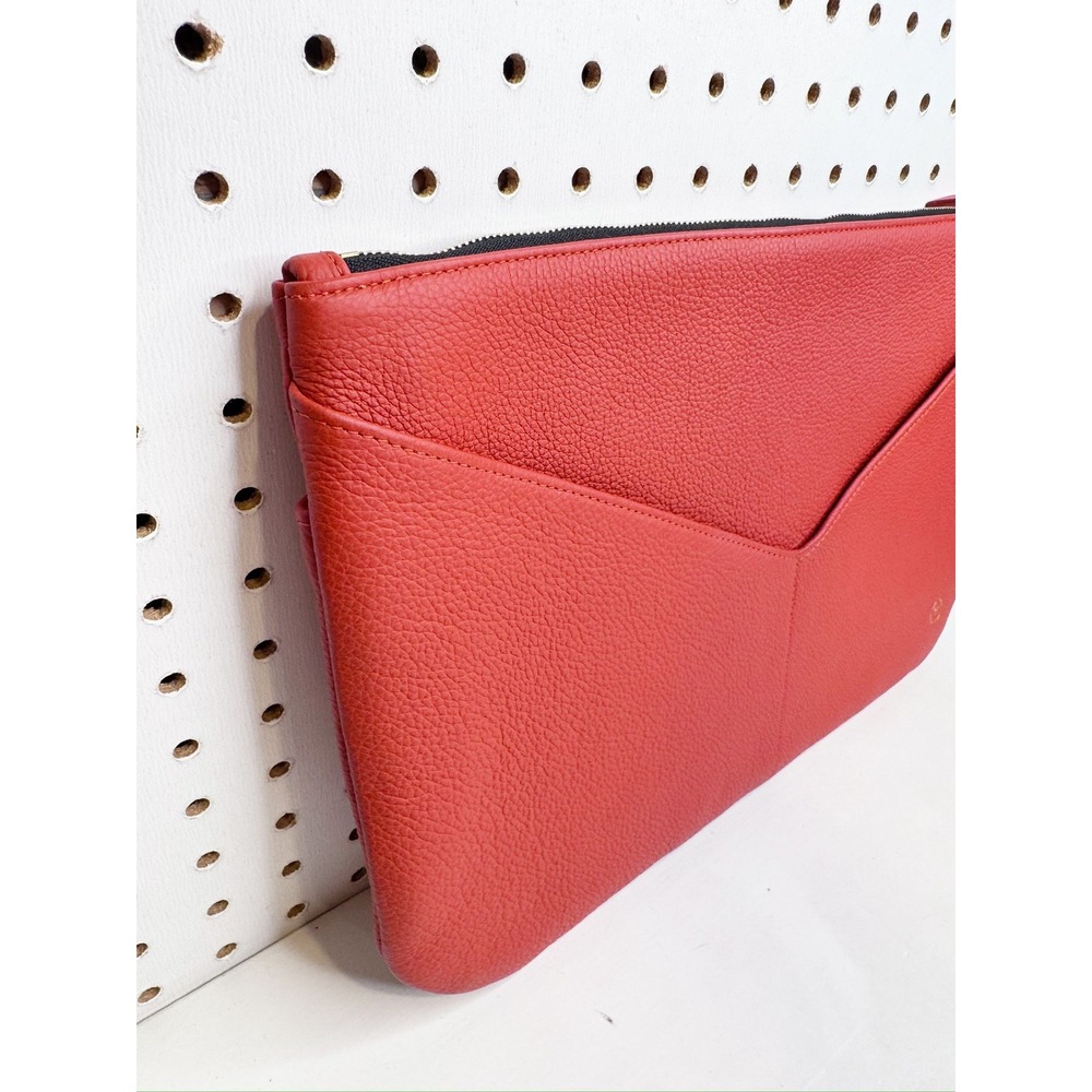 Marcher Studio | Allie Clutch Red Pebbled Leather Envelope Zip Top Laptop Bag View 3